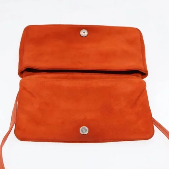 PRADA Shoulder Bag Suede Orange Silver Auth